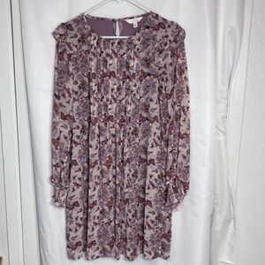 LC Lauren Conrad Mauve Floral Pleated Long Sleeve Dress Size Small